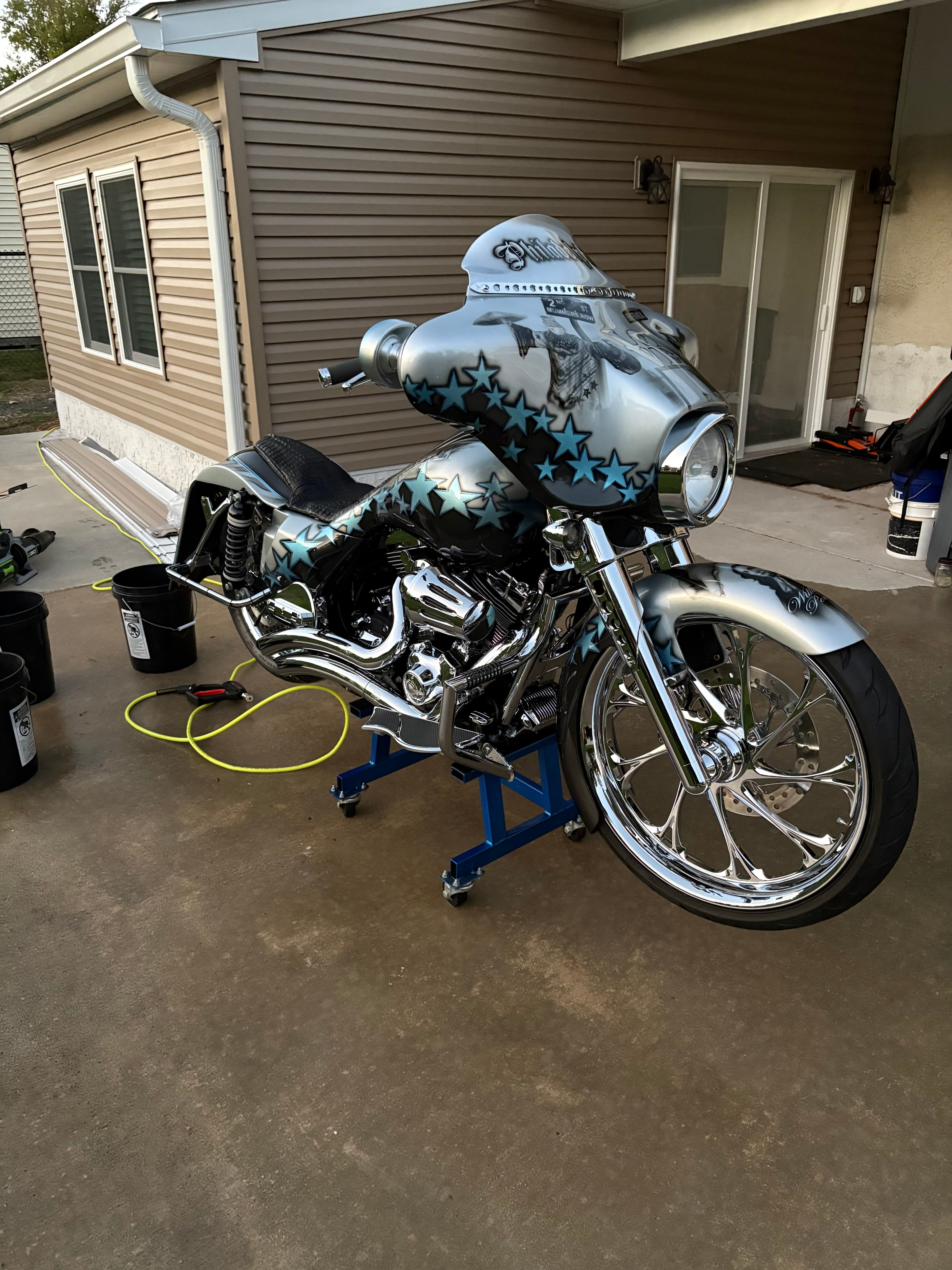 Custom motorcycle detailed by Falcon Finish Detailing.